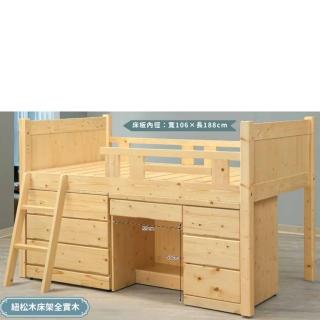 【AS 雅司設計】AS雅司-伊耳謎松木多功能床組-116*202*126cm-含三鬥櫃和書桌