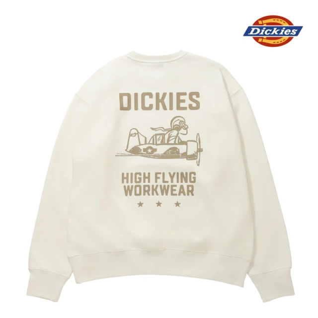 Dickies 男款米白色內抓絨背面大圖案印花設計休閒大學T｜DK0A868KC48