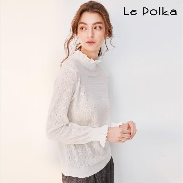 【Le Polka】半高領荷葉針織上衣-女