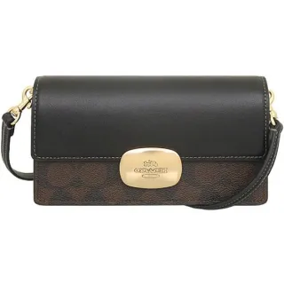 【COACH】Eliza黑X深咖啡PVC滿版LOGO小款法棍斜背包