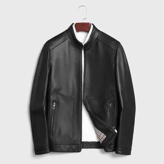 【米蘭精品】現貨+預購 真皮皮衣外套(綿羊皮高檔立領商務休閒簡約男外套2色74ja88)