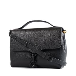 【Rebecca minkoff】Megan 彈簧釦真皮荔枝紋手提/肩背/斜背三用包-黑色