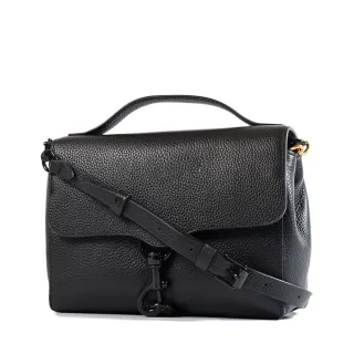 【Rebecca minkoff】Megan 彈簧釦真皮荔枝紋手提/肩背/斜背三用包-黑色