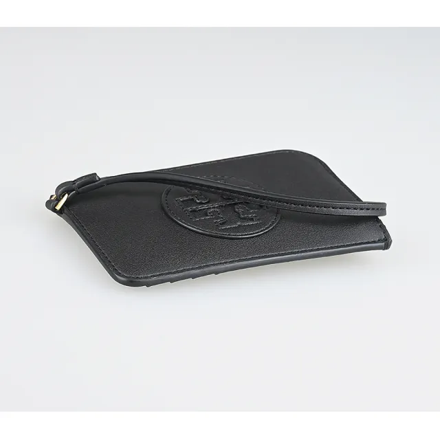 【TORY BURCH】TORY BURCH Ella Bio圓形皮標LOGO牛皮4卡拉鍊腕帶卡夾零錢包(黑)