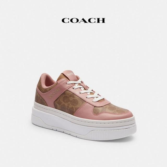 【COACH】蔻馳官方直營 PLATFORM經典Logo女款運動鞋-卡其色/粉花瓣色(CW228)