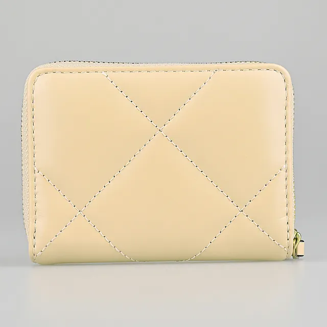 【TORY BURCH】TORY BURCH Kira水晶雙T字LOGO納帕皮革絎縫菱格4卡拉鍊零錢包(小/奶油米)
