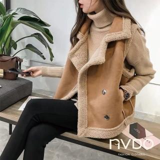 【NVDO】現貨 麂皮羊羔絨寬鬆翻領背心外套(M-2XL/加絨保暖背心/F234/秋冬款)