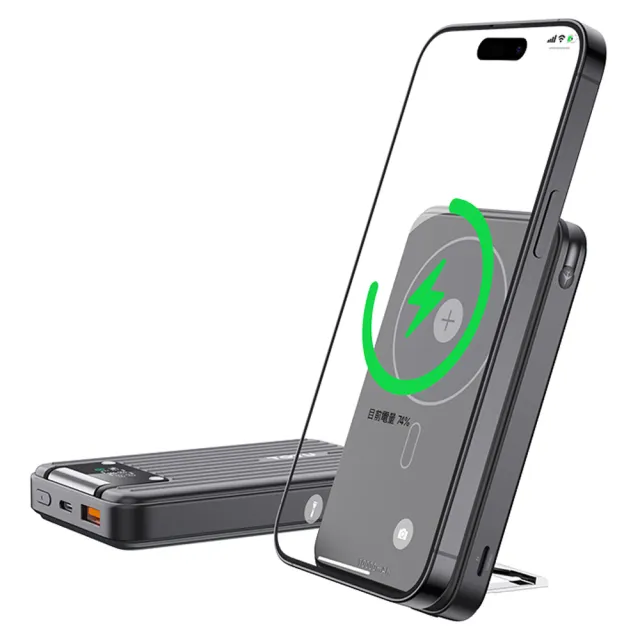 【TOTU】PB-1007 10000mAh大容量22.5W快充  PD/QC磁吸式無線充電行動電源 充電器(無線/Magsafe/手機支架)