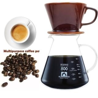 【嚴選咖啡沖泡組】大號陶瓷濾杯x1+臺雋800ml咖啡壺x1-玻璃把/泡咖啡/泡茶濾杯/手沖咖啡濾(2入組)