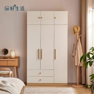 【hoi! 好好生活】預購★林氏木業北歐小戶型1.2M三門衣櫃 LS466-原木+白色 附頂櫃
