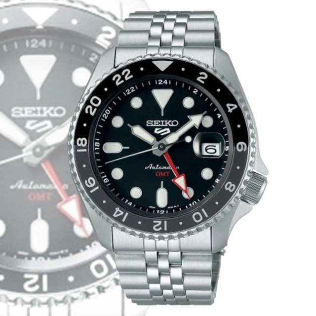 SEIKO 精工 5 Sports GMT兩地時間機械錶/黑x銀42.5mm(SSK001K1/4R34-00A0D)