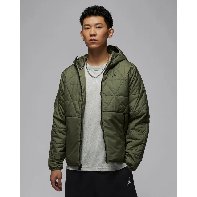 NIKE 耐吉 喬丹 連帽外套 雙向拉鍊 鋪棉 男款 AS M J TF SPRT STMT MDWT JKT 綠色(FZ3163222)