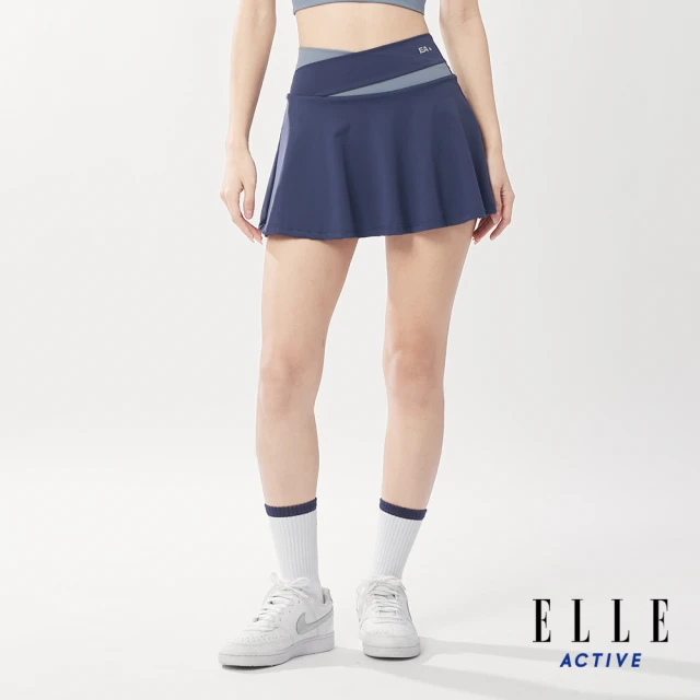 ELLE ACTIVE 女款 兩色拼接彈力短裙/褲裙-藍色(EA24A2W2103#35)