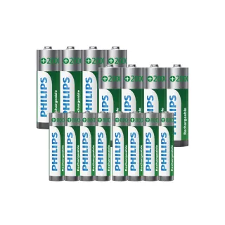 【PHILIPS】低自放充電電池 三號4入x2+四號4入x2(16顆)