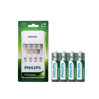 【Philips 飛利浦】USB低自放鎳氫充電電池組(智慧型充電器+3號4入)