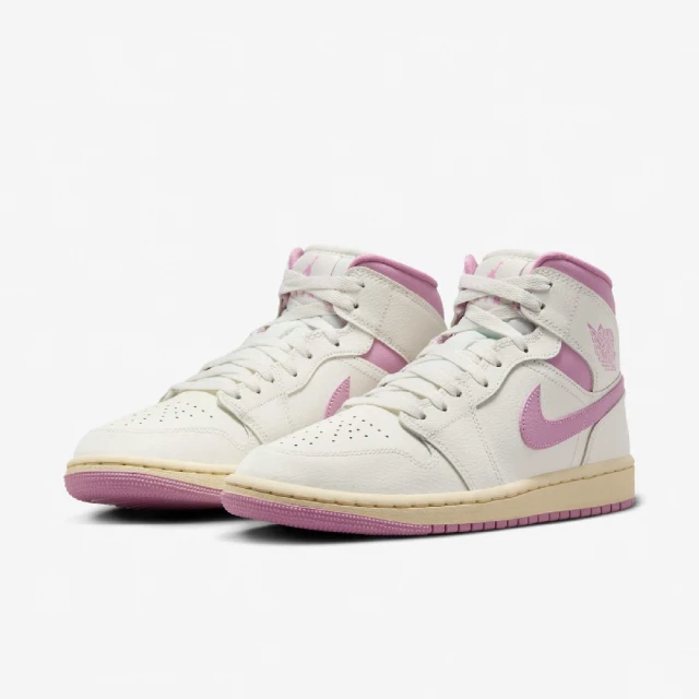 NIKE 耐吉 休閒鞋 Wmns Air Jordan 1 Mid 女鞋 白 粉紅 仿舊中底 AJ1 草莓奶油(BQ6472-162)