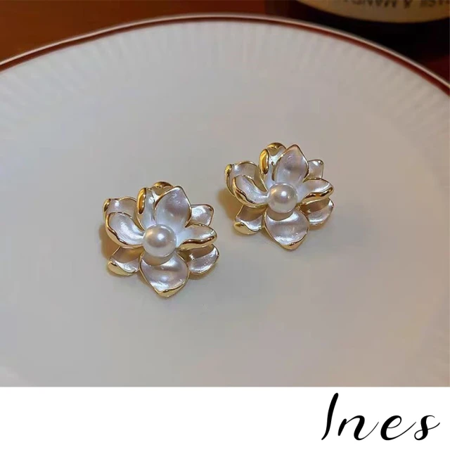 INESINES 韓國設計S925銀針法式浪漫珍珠氣質花朵造型耳環(S925耳環 珍珠耳環 花朵耳環)