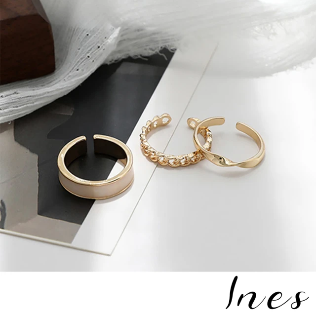 INES 韓國設計個性冷淡風極簡素圈3件套戒指套組(極簡戒指