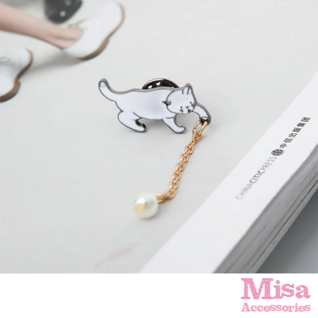 MISA 韓國設計可愛小貓抓珍珠造型胸針 領針(小貓胸針 珍