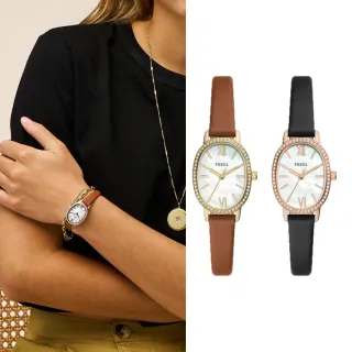 【FOSSIL 官方旗艦館】Penny系列 雅爵復古環鑽女錶 真皮錶帶手錶 23MM(2色可選)