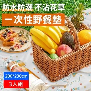 【Sunday Life】戶外防水防潮雙層一次性野餐墊3入組-附地釘(200cm*230cm)