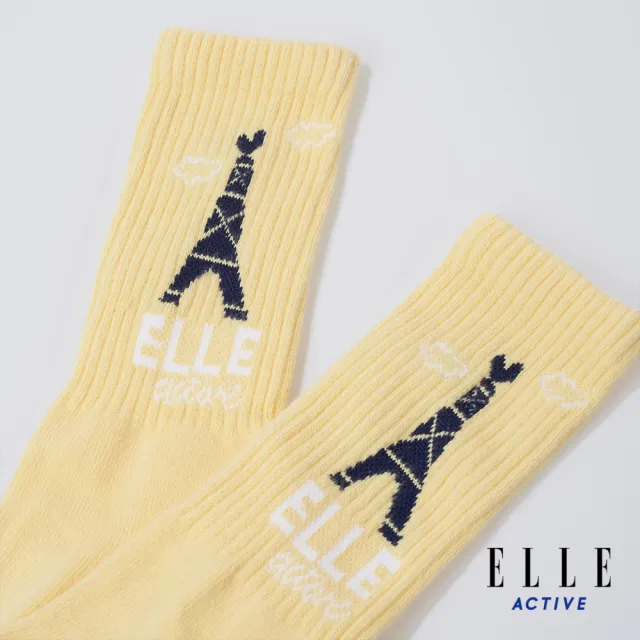 【ELLE ACTIVE】男女適穿 運動休閒中筒襪-黃色(EA24A2FS202#54)