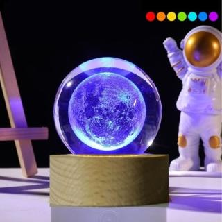 【A-ONE 匯旺】炫彩夜燈 月亮表面 水晶球造型小 生日 女友 情人節 星球LED 暖光夜燈底座