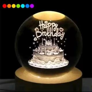 【A-ONE 匯旺】彩色水晶球小夜燈 生日快樂 裝飾燈 氛圍燈 玫瑰燈 氣氛燈 實木底座 鑽石燈
