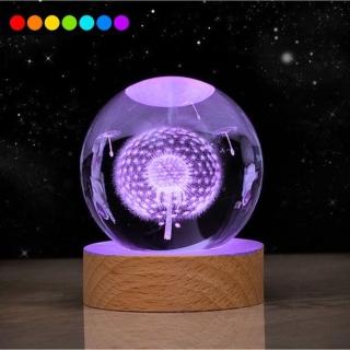 【A-ONE 匯旺】7色水晶球床頭燈 大蒲公英 3D水晶球 小夜燈 LED暖光燈 聖誕節 交換禮物
