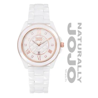 【NATURALLY JOJO】羅馬數字 菱格紋晶鑽 陶瓷腕錶-白色 36mm(JO96995-80R)
