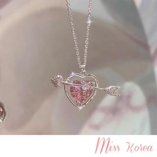 【MISS KOREA】韓國設計一箭穿心愛心粉鑽造型項鍊(愛心項鍊 粉鑽項鍊)