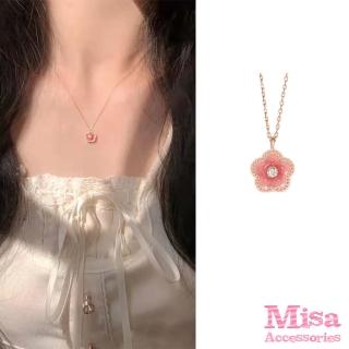 【MISA】韓國設計粉嫩超仙小桃花造型項鍊 鎖骨鍊(粉嫩項鍊 小桃花項鍊)