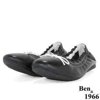 【Ben&1966】高階頭層羊皮經典蝴蝶結舒適包鞋-黑