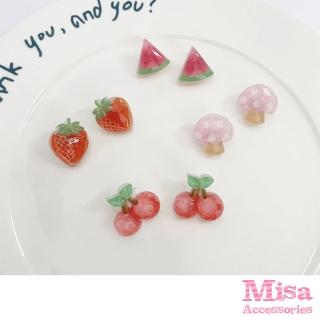 【MISA】無耳洞耳環 耳夾 夾式耳環/韓國設計小清新可愛透明軟糖水果造型夾式耳環(4款任選)