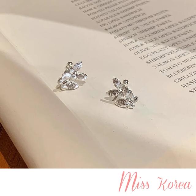 【MISS KOREA】韓國設計S925銀針閃耀清冷感雙蝴蝶造型耳環(S925耳環 蝴蝶耳環)
