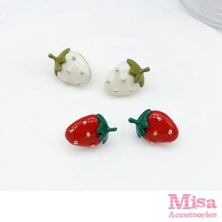 【MISA】S925銀針耳環 草莓耳環/韓國設計S925銀針可愛彩釉小草莓耳釘 耳環(2色任選)