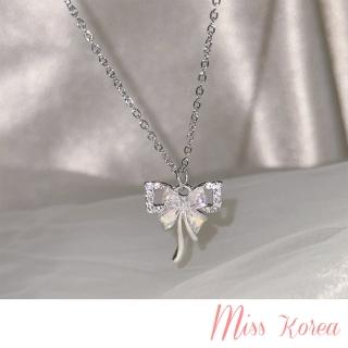【MISS KOREA】韓國設計炫彩鋯石蝴蝶結造型項鍊(炫彩項鍊 鋯石項鍊 蝴蝶結項鍊)