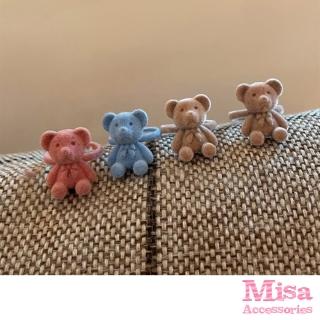 【MISA】植絨戒指 小熊戒指/韓國設計可愛彩色植絨小熊戒指 開口戒(3色任選)