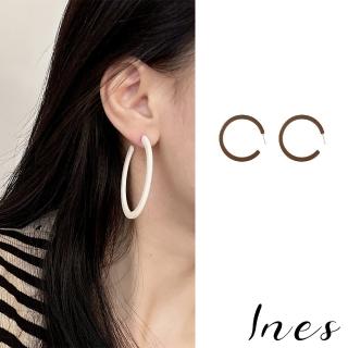【INES】S925銀針耳環 大C圈耳環/韓國設計S925銀針復古樹脂大C圈造型耳環(米)