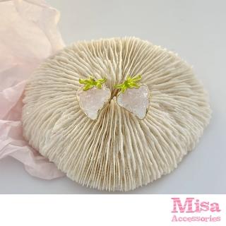 【MISA】韓國設計S925銀針甜美水晶白草莓造型耳環(S925耳環 水晶耳環 草莓耳環)
