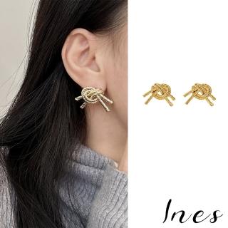 【INES】韓國設計S925銀針法式復古冷淡風繩結造型耳環(S925耳環 法式耳環 繩結耳環)