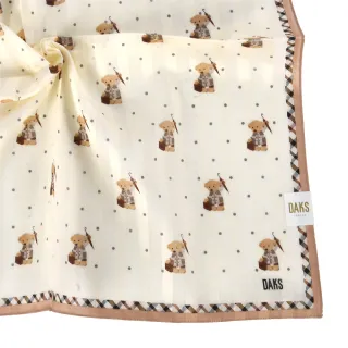 【DAKS】泰迪熊系列英倫日常熊熊斜格紋純綿帕領巾(卡其色)