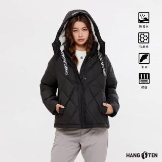 【Hang Ten】女裝-恆溫多功能-石墨烯羽絨防風雨可拆連帽外套(黑)