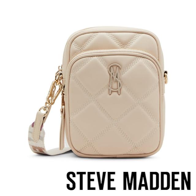 【steve madden】BDRAKEE 雙層菱格紋寬帶斜背包(米色)