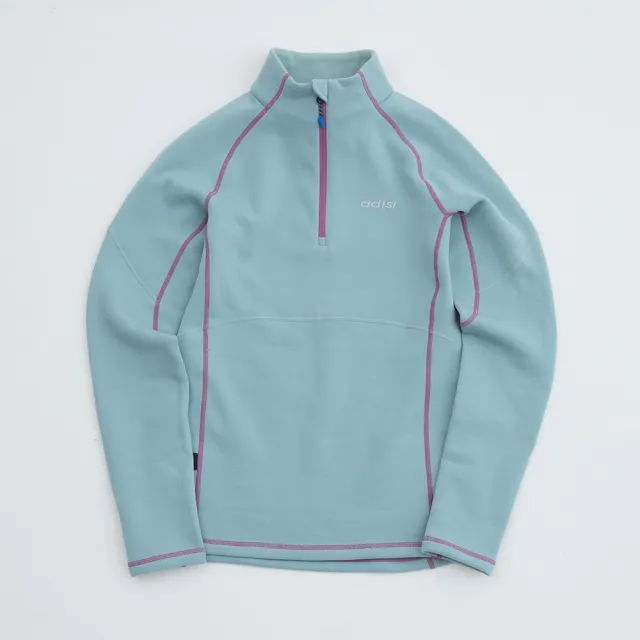 【ADISI】女Power Stretch pro半門襟保暖上衣 AL2421004 海泡石綠 S-XL(刷毛 四面彈性 吸濕 快乾 透氣)