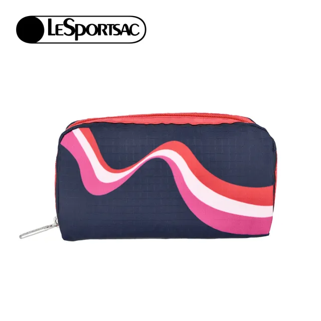 【Lesportsac】Rectangular Cosmetic 長形化妝包 收納包 送禮 禮物 推薦 女包(復古波浪)