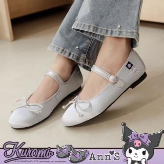 【Ann’S】Ann’S X Sanrio三麗鷗 酷洛米聯名 蝴蝶結可拆2WAY絨布平底娃娃鞋瑪莉珍(銀)