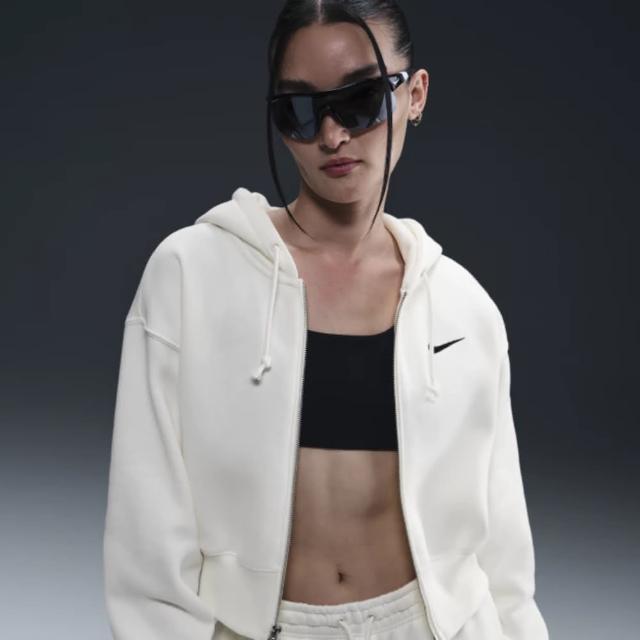 【NIKE 耐吉】AS W NSW PHNX FLC LSE CROP FZ 白色 連帽外套 長袖 女款 保暖(HJ0941-133 ∞)