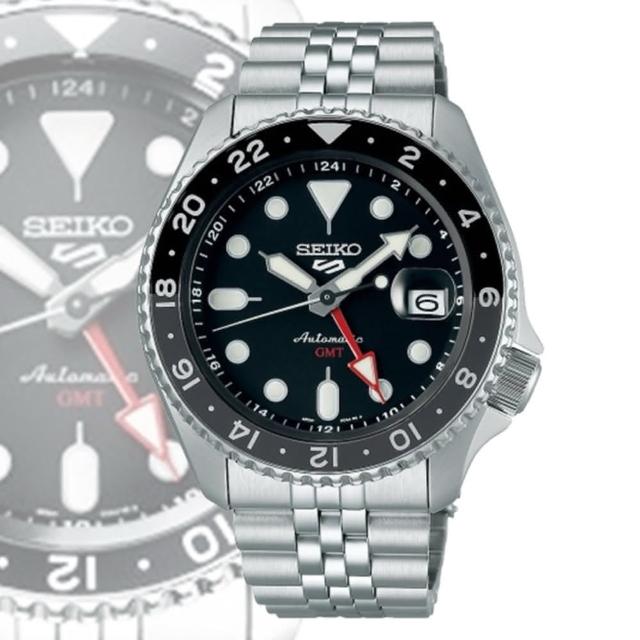 【SEIKO 精工】5 Sports GMT兩地時間機械錶/黑x銀42.5mm(SSK001K1/4R34-00A0D)