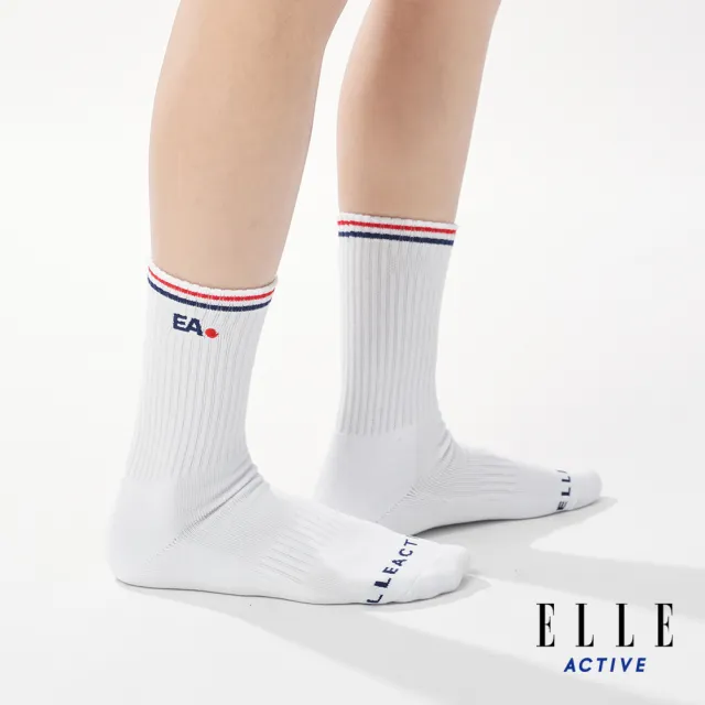 【ELLE ACTIVE】男女適穿 運動休閒中筒襪-白色(EA24M2FS202#90)